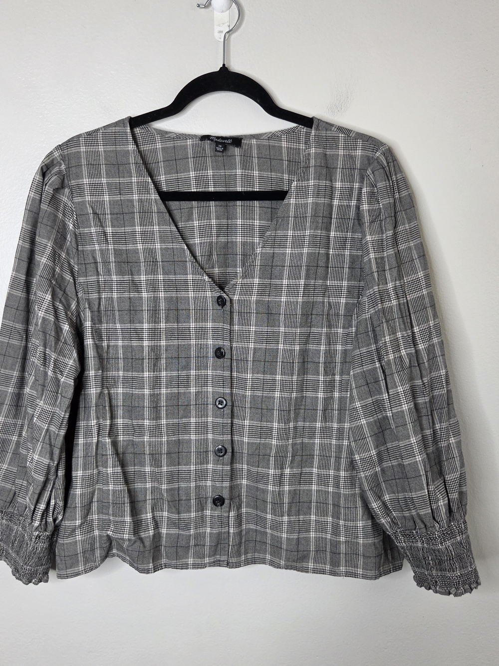 Madewell Plaid Smocked-Cuff Button-Front Shirt